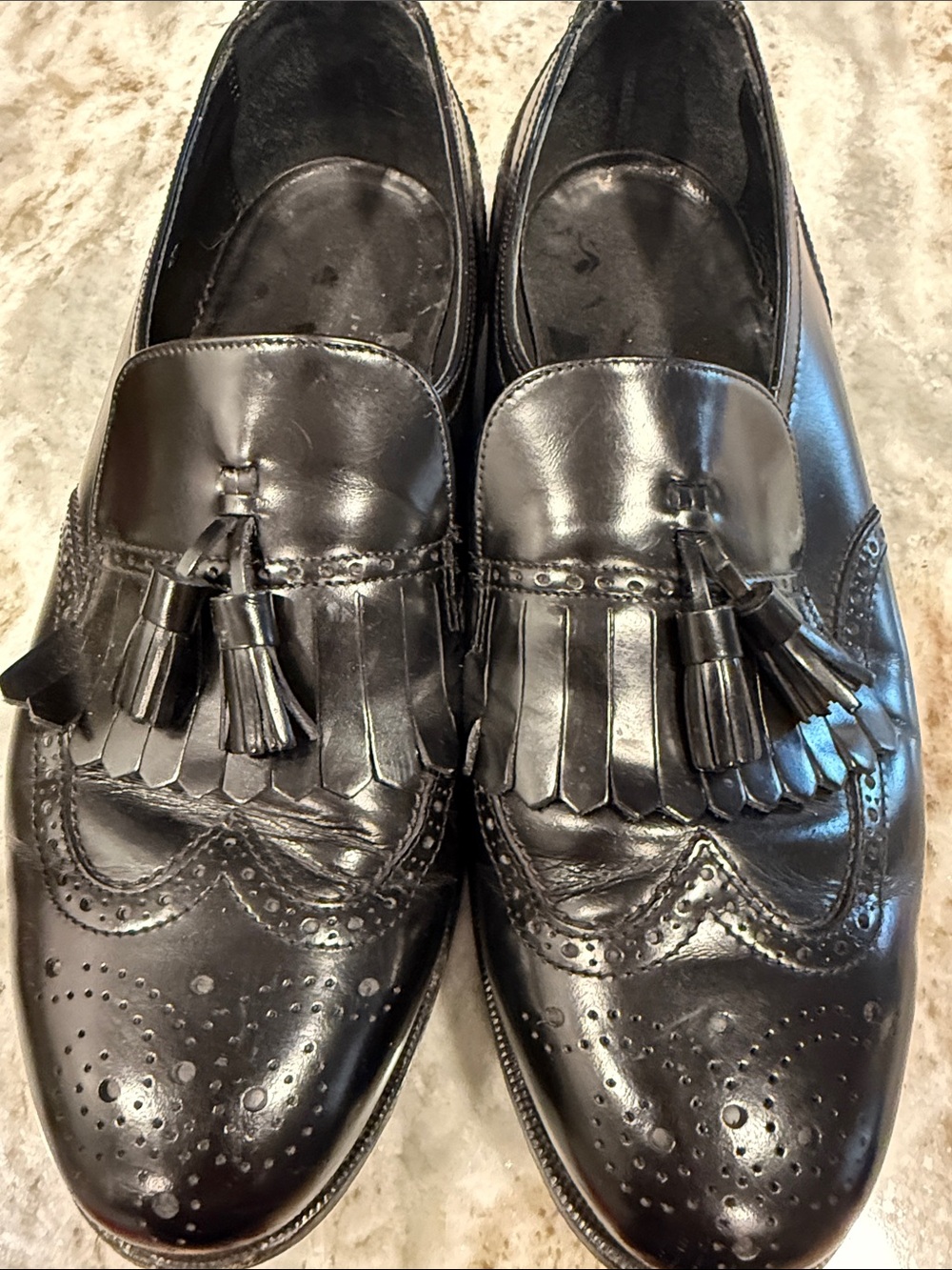 Florsheim Black Leather Tassel Kiltie Loafers